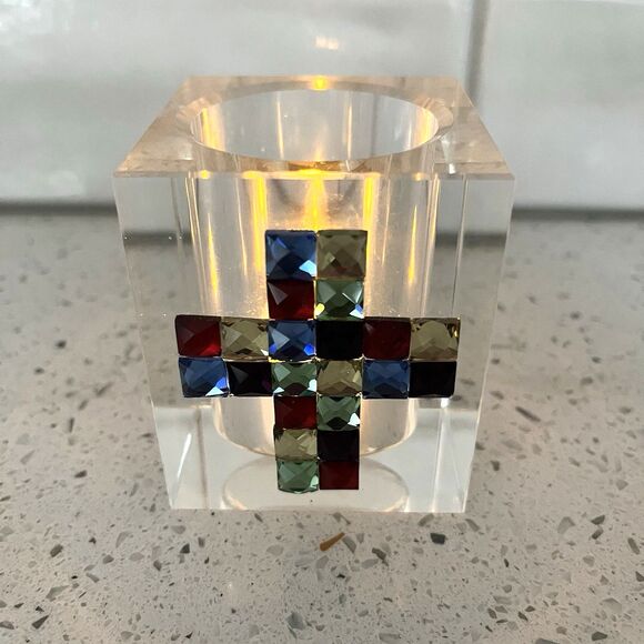 Oleg Cassini Cathedral Mosaic 2 3/4" Crystal Box Cross Vintage Tea Light - Picture 3 of 8